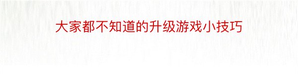 大家都不知道的升级游戏小技巧