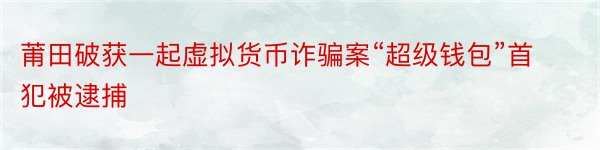 莆田破获一起虚拟货币诈骗案“超级钱包”首犯被逮捕