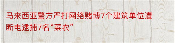 马来西亚警方严打网络赌博7个建筑单位遭断电逮捕7名“菜农”