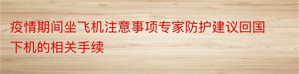 疫情期间坐飞机注意事项专家防护建议回国下机的相关手续