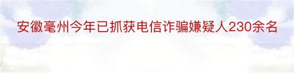 安徽毫州今年已抓获电信诈骗嫌疑人230余名