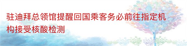 驻迪拜总领馆提醒回国乘客务必前往指定机构接受核酸检测